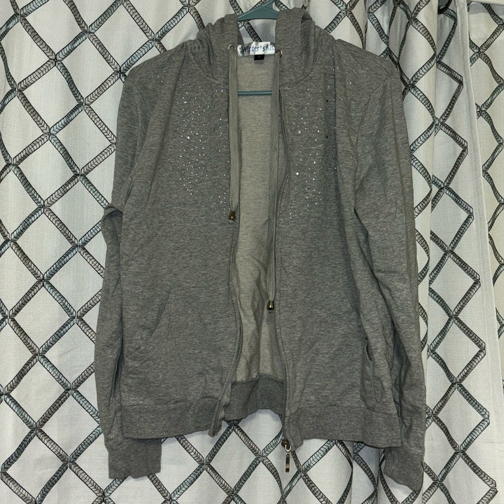 Super cute gray jacket, large with gems.